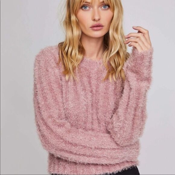 ASTR The Label Danica boxy oversized metallic pink silver crop sweater Sz L - Picture 2 of 8